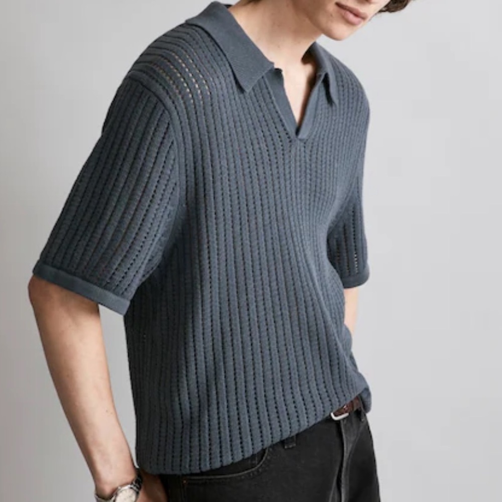 Madewell Men’s Jonny Collar Sweater Polo, size M, Deep  River- slate blue​